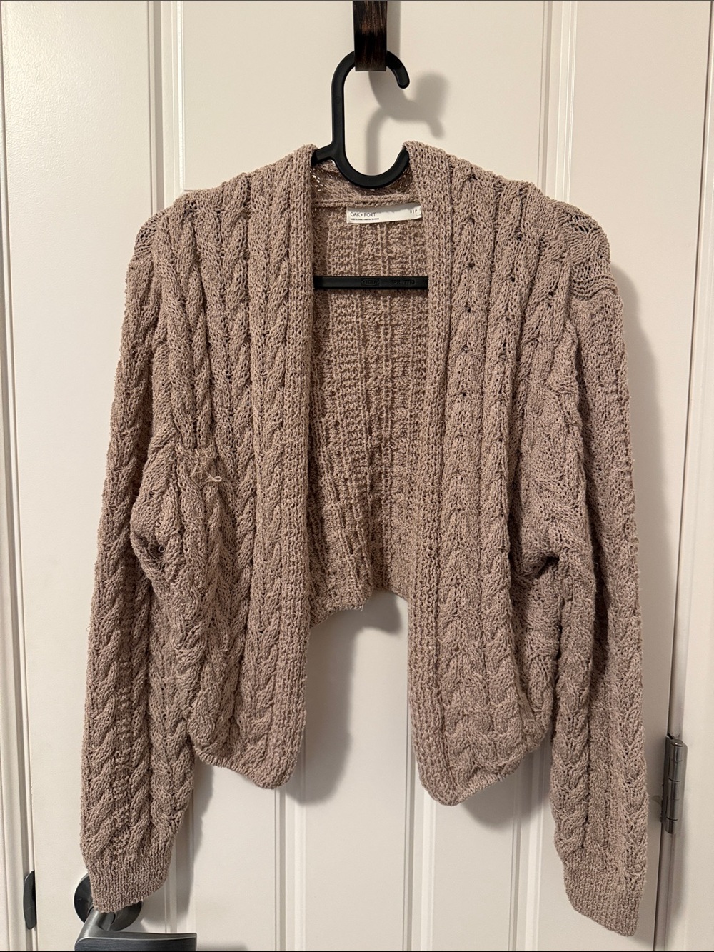 OAK + FORT Cable Knit Open Cardigan in Taupe
